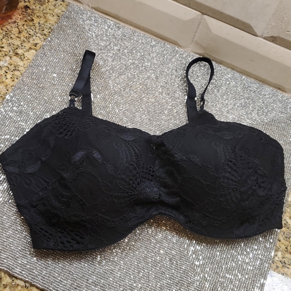 SOLD!! NATORI Black Lace Overlay Bra - Size 32DD - Picture 1 of 7